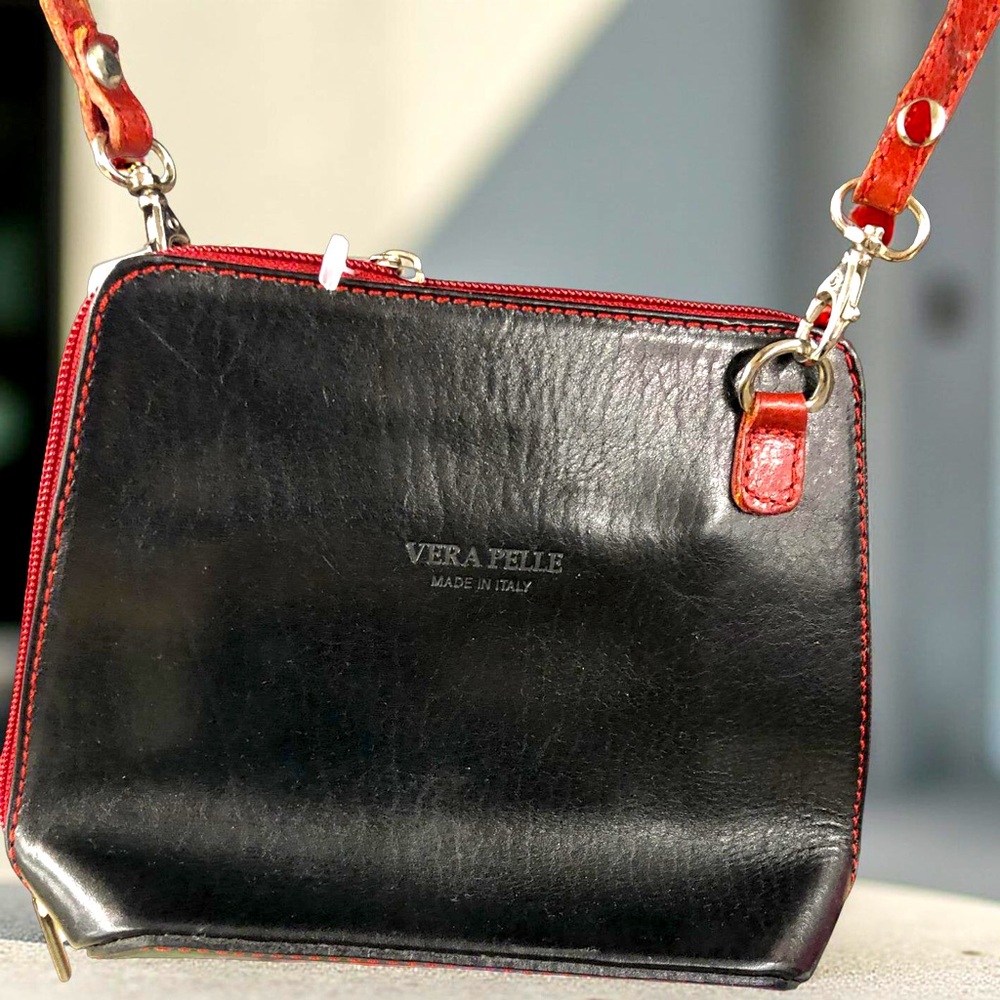 Vera Pelle Genuine Leather Crossboby Square Bag Long Shoulder Strap Convertible